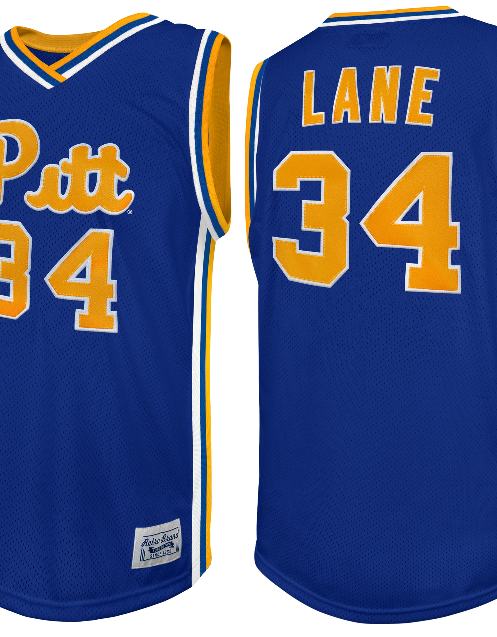 Retro Brand Men's Pitt Panthers Jerome Lane #34 Blue Replica Basketball Jersey, Large