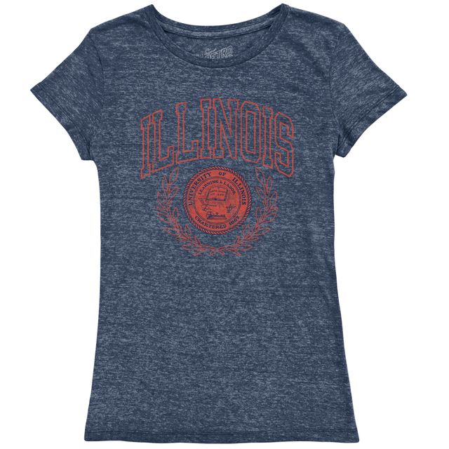 Illinois Orange and Blue Arch Logo and Crest Women's Tri-Blend Tee