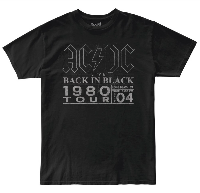 AC/DC Back in Black 1980 Tour Live 100% Cotton Tee – ORIGINAL 